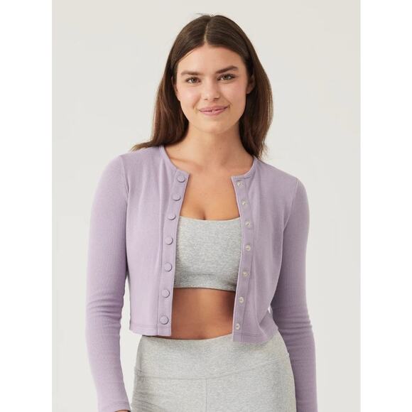 Outdoor Voices Tops - NWT Outdoor Voices Cozy Rib Cropped Purple Cardigan Size S